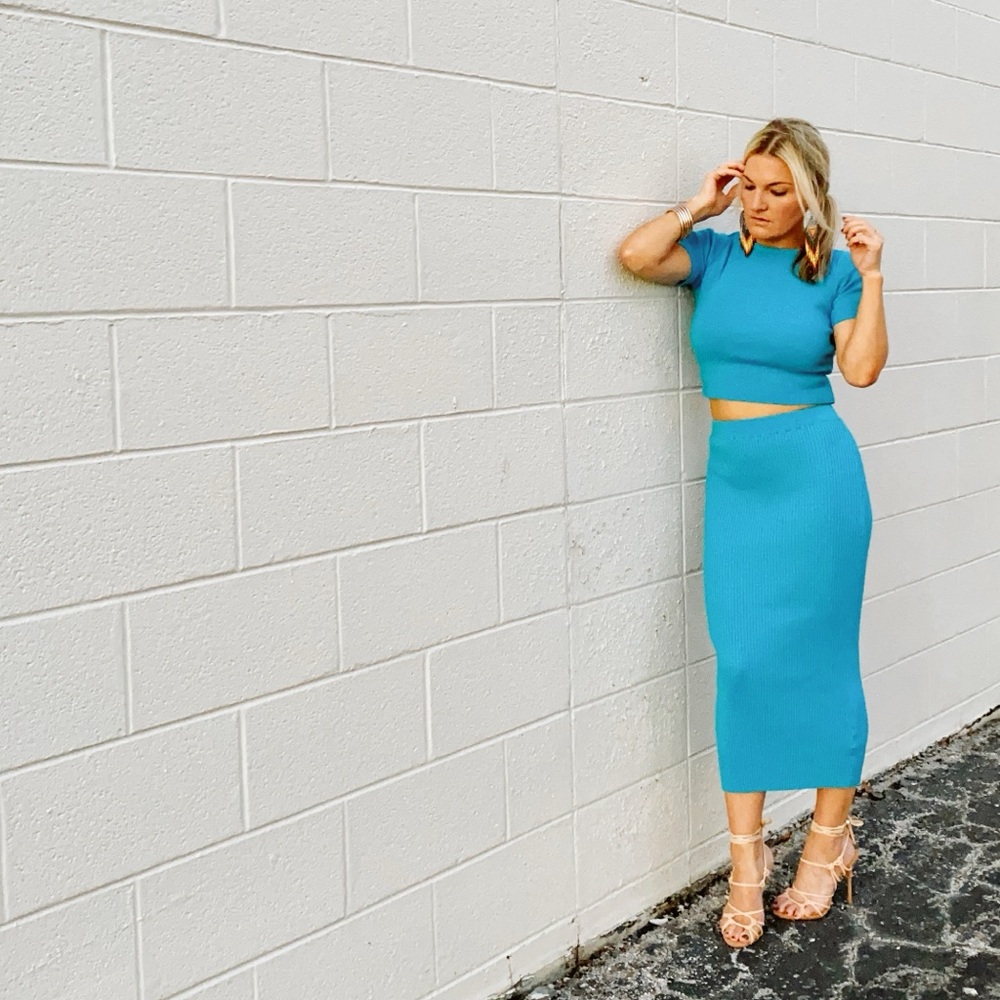 FORE Knit Cropped Top and Ribbed Midi Skirt